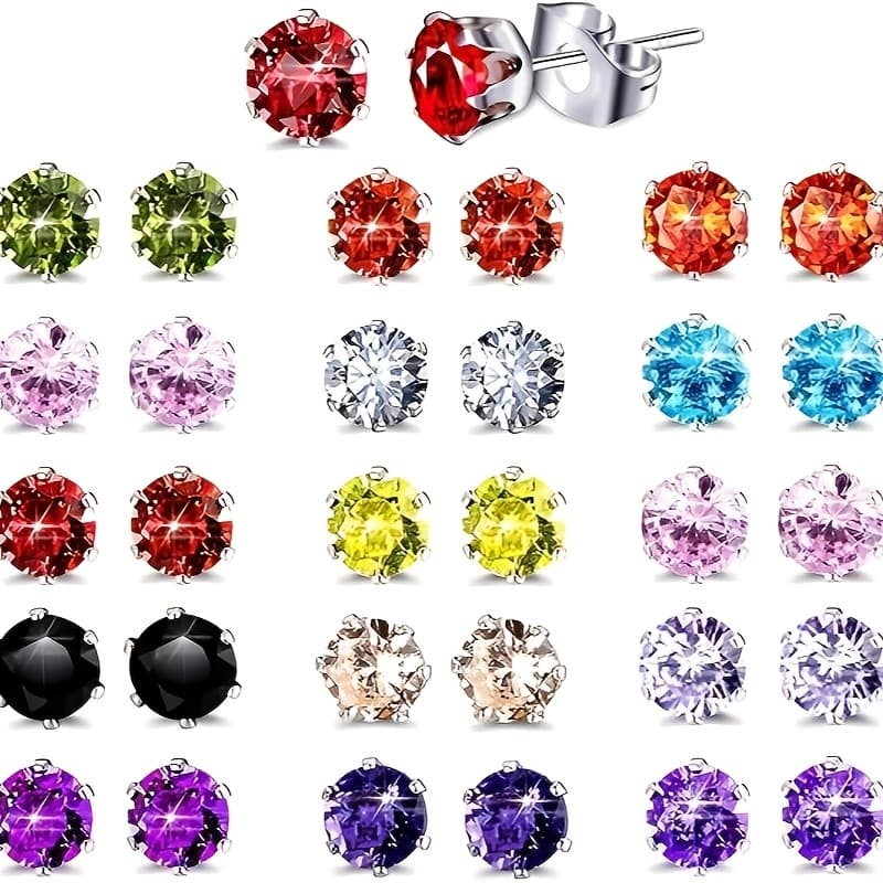 TEMU 15 Pairs Stud Earrings Set For Women Hypoallergenic Cubic Stud Earrings Surgical Stainless Steel Stud Earrings Cz Earrings Birthstone Stud Earrings Set Gifts For Christmas