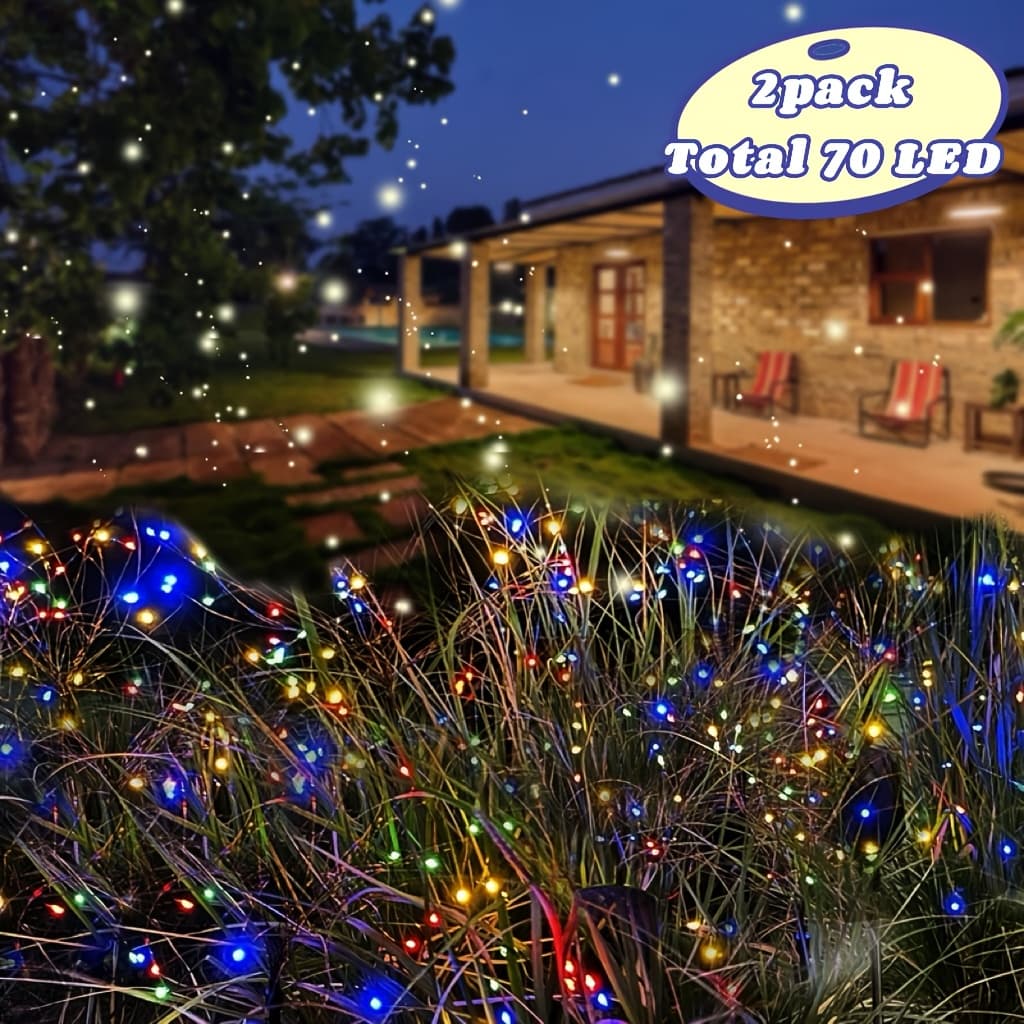 TEMU 2pcs Of Solar Yard Lights, 70 Led Solar Firefly Lights, Solar Swing Grass Lights, Outdoor Garden Patio Walkway Party Wedding Passage Party Wedding Christmas Decoration