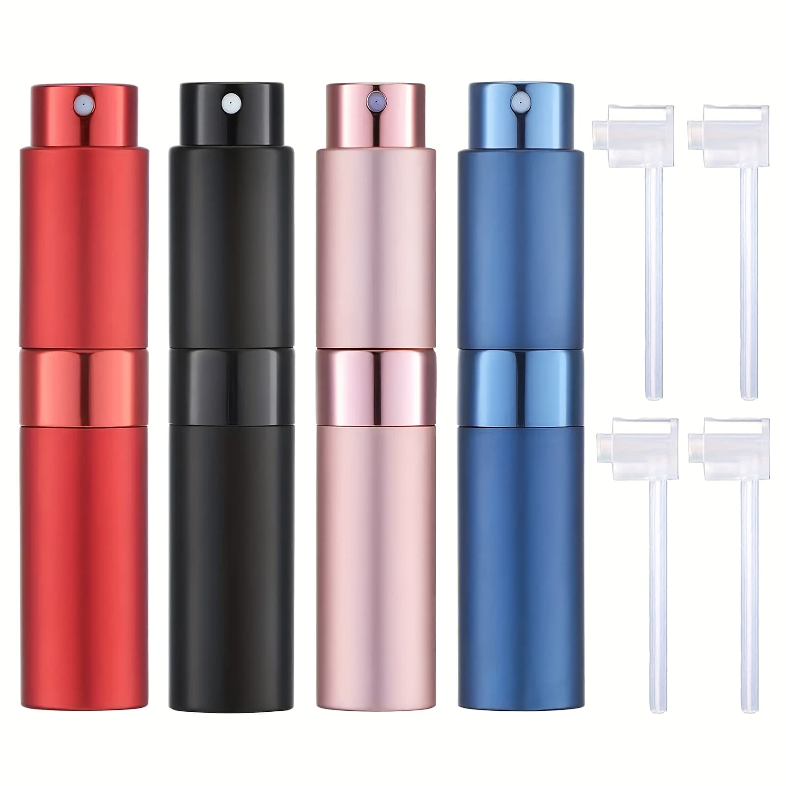 TEMU 4pcs 10ml Rotating Perfume Atomizers, Twist-to-open Refillable Spray Bottles With Detachable Glass Travel Sub-bottle