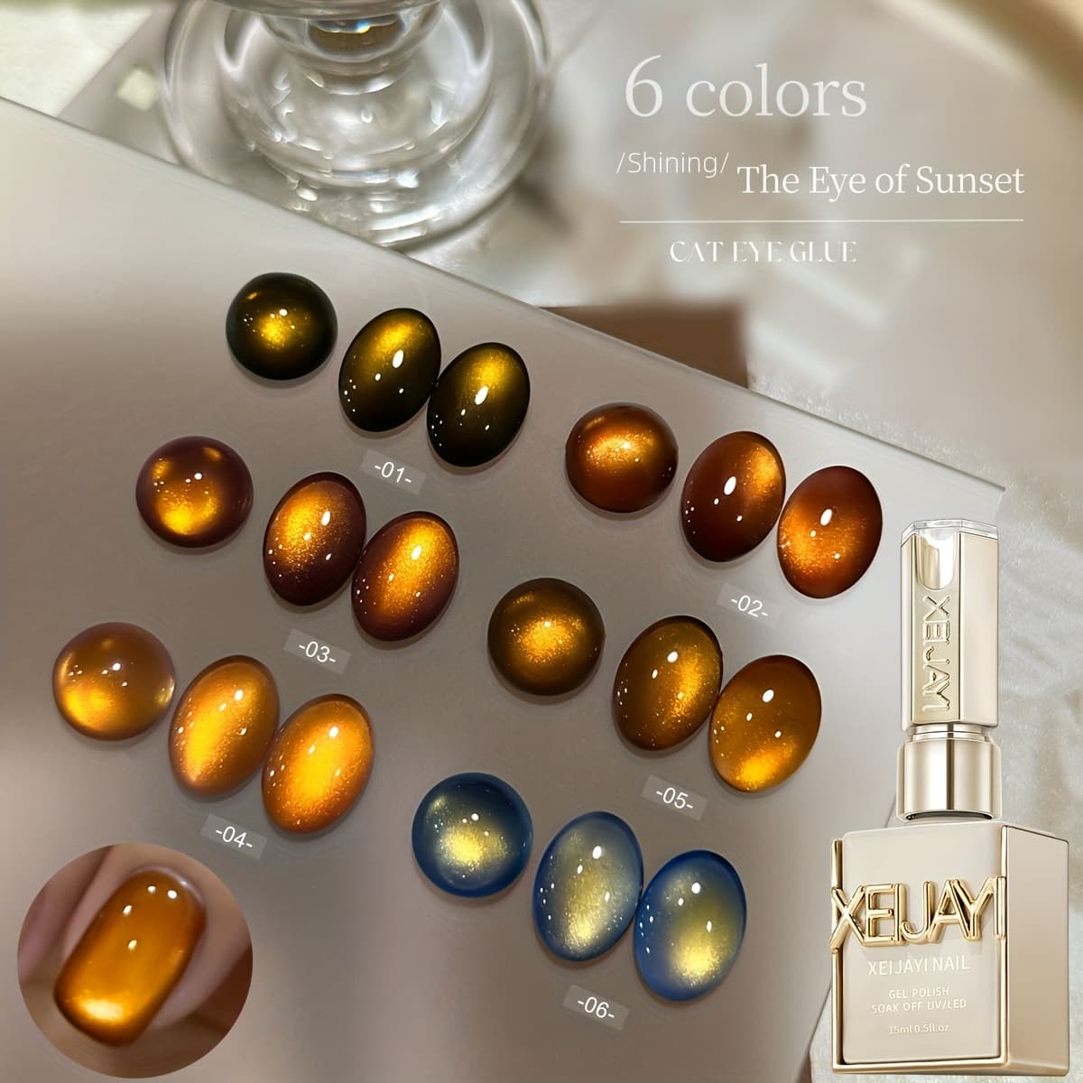 TEMU Latest Fashionable Nail Art - Ultra-glossy Amber Series Gel 6- For Autumn & Winter Stylish Nail Kit With Glossy End For Salon Cat's And Stunning Nail Designs