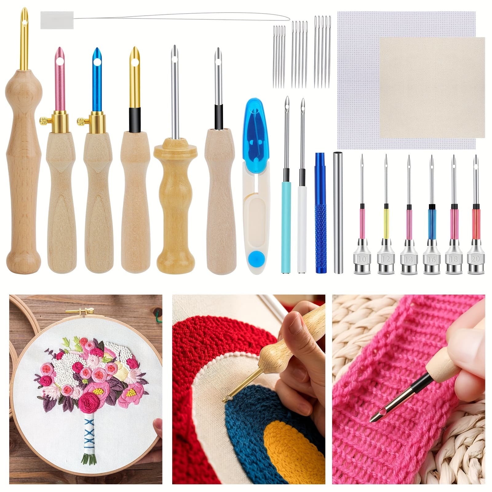 TEMU 35pcs Adjustable Punch Set, Embroidery Kits For Craft Sewing & Hand Stitching, Inclues Needles, Embroidery Pen, Punch Needle & Knitting Cloth Supplies, Gifts For Adults