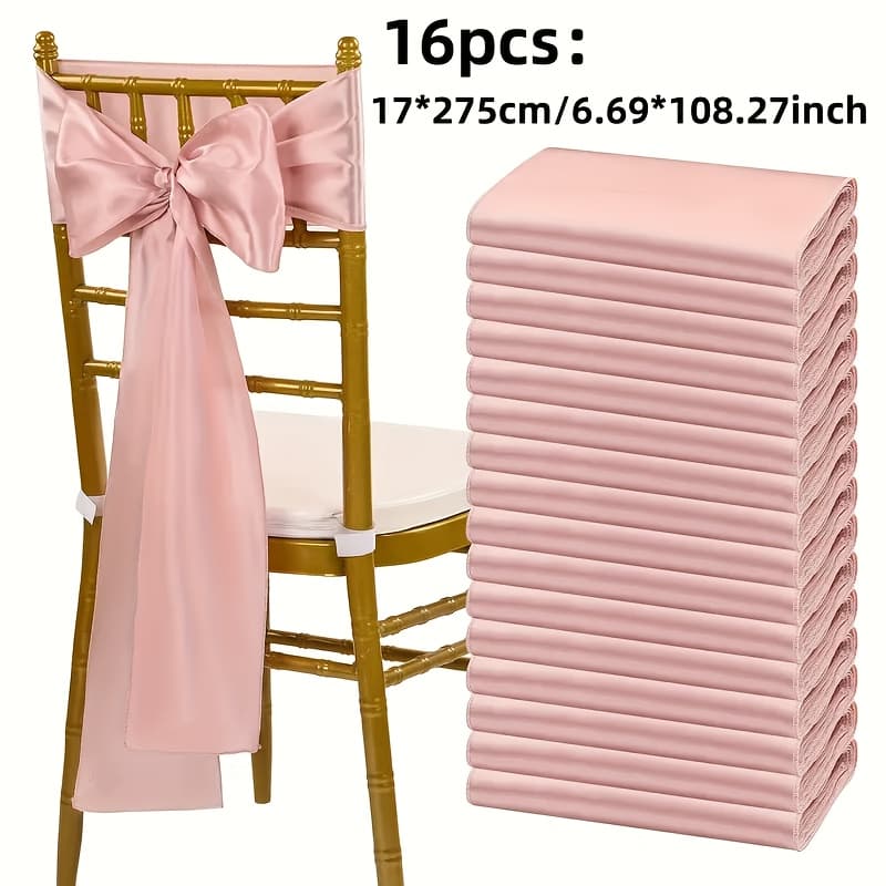 TEMU 16pcs 17 X 275cm Satin Chair Sashes, Chair Bows Suitable For Wedding Reception, Banquet, Party Decor, Event Decoration, Valentine's Day, Birthday