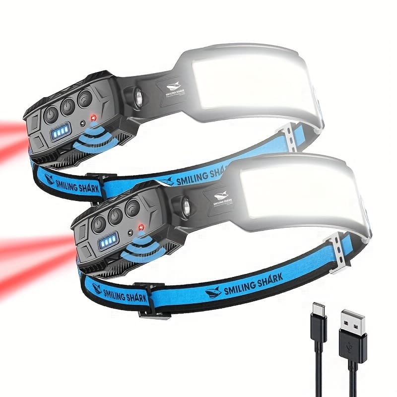 TEMU Rechargeable With Smiling , Featuring 6 , 7 White Lights, 270° Lighting Width, Motion Sensor, And Light, Ideal For Camping, Fishing, Running, And Repairs