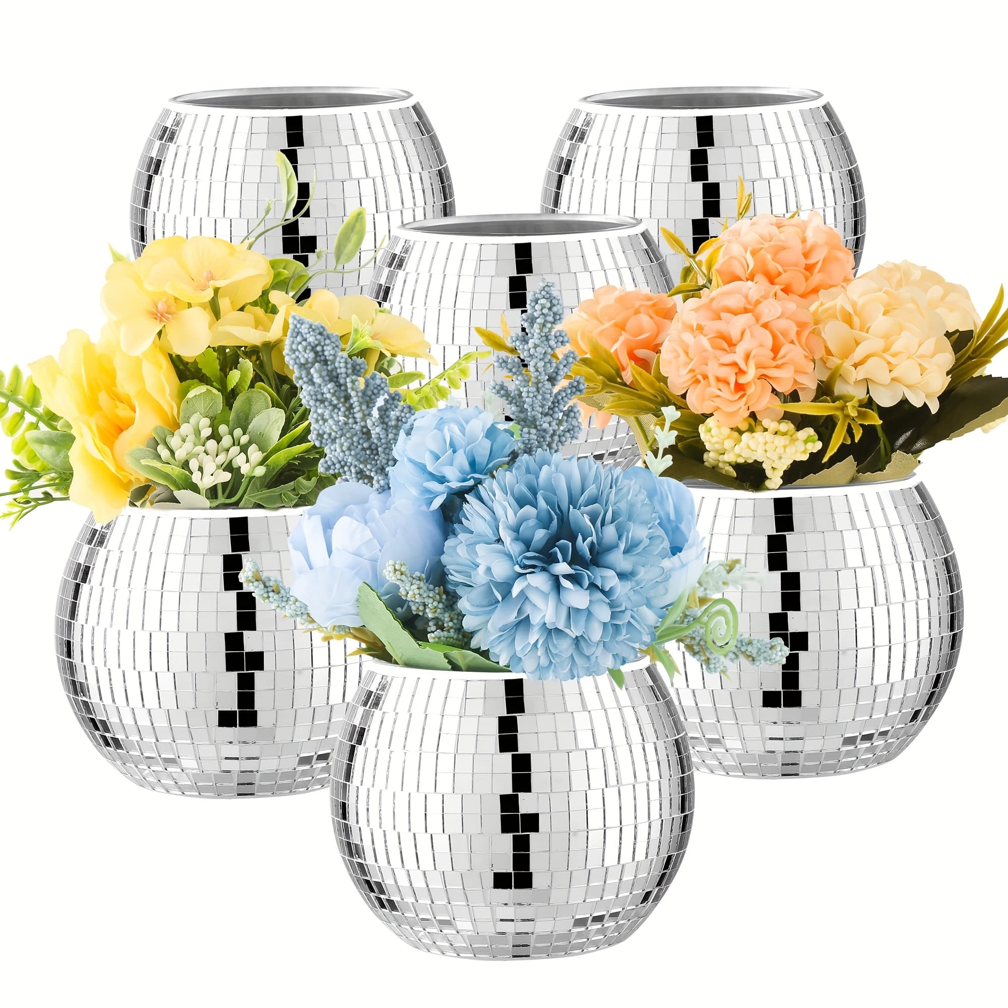 TEMU 6pcs Disco Ball Vase Disco Ball Planter Centerpiece Disco Ball Decorative Vase, With Silvery Mirror Glass, For Wedding, Birthday, Party