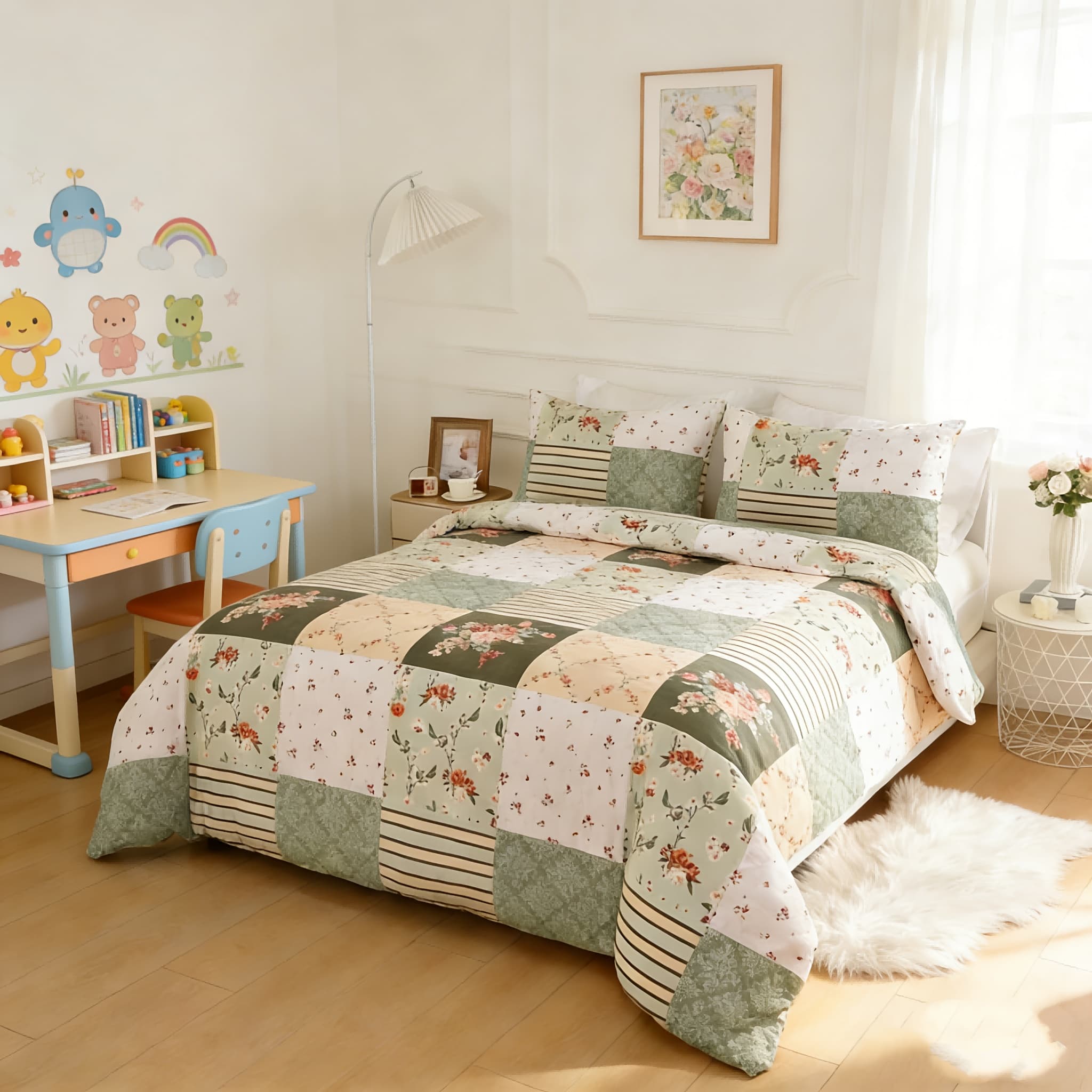 TEMU 3pcs Multicolor Floral Print Duvet Cover Set, Lightweight Comforter Cover With Zipper Oft Comfortable Duvet Cover For Kids Bedroom (1*duvet Cover + 2*pillowcase, Without Core)