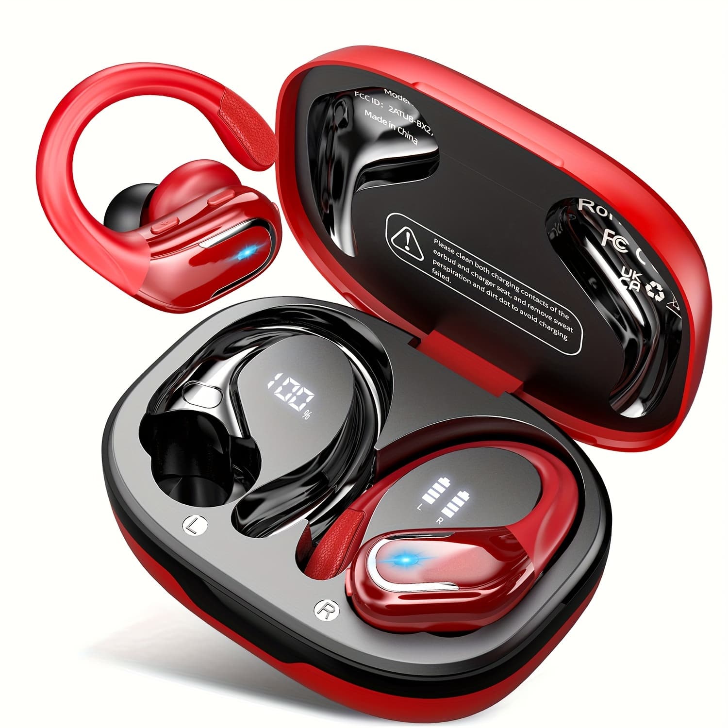 TEMU Lifebee Wireless Earbuds For Running Sports, Noise Cancelling Headset Built-in Microphone, Wireless Earphones With Earhooks Pure Sound, Over Ear Headphones With Dual-led Display