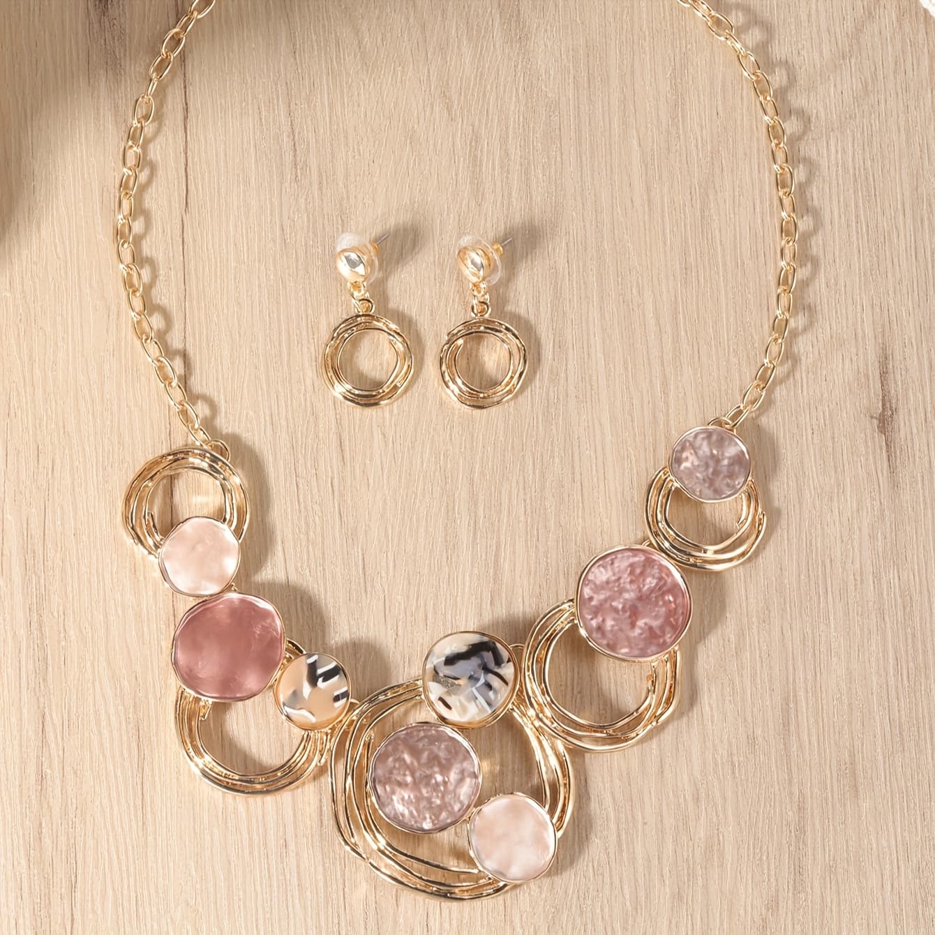 TEMU 3pcs Set Of Earrings 2 Necklaces 1 Sweet Cute Elegant Exquisite Casual Women's Jewelry Set Alloy Enamel Round Kc Daily Holiday Summer Wedding Holiday Gift
