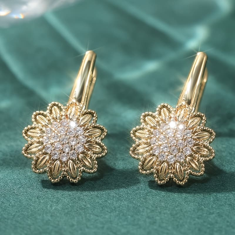 TEMU 1 Pair Floral Stud Earrings With , Kc Golden Plated Jewelry For Casual Attire And Party Additions, Perfect Gift For Women, Cute Earrings, Festive Additions, Sophisticated Style, Highquality