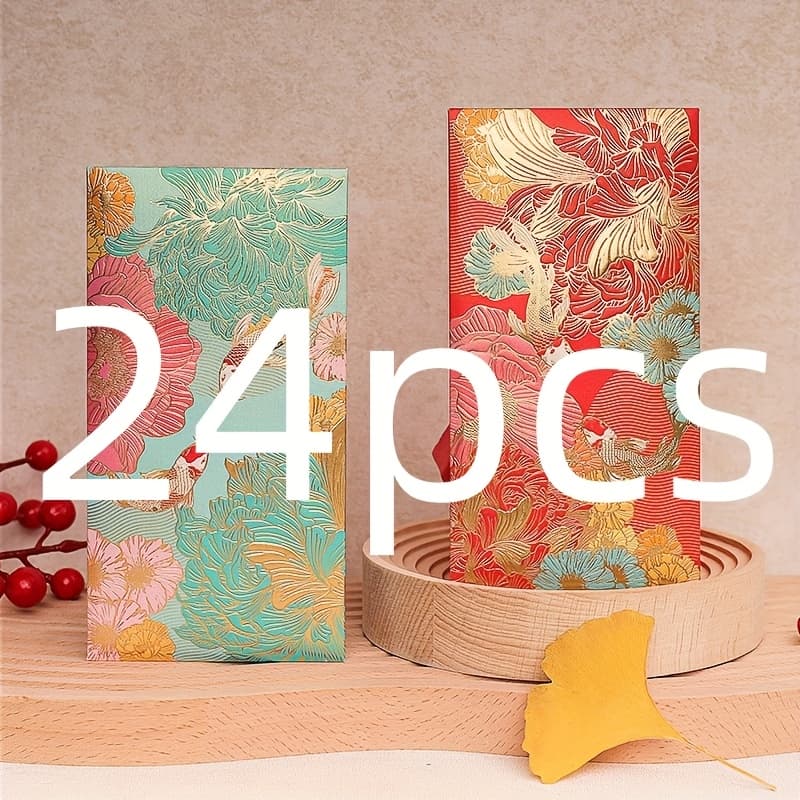 TEMU 24pcs Assorted Colors Premium Chinese New Year Red Envelopes, Red Bags, Chinese Pouches, For Business Occasions, Gifts, Weddings, Birthday Celebrations