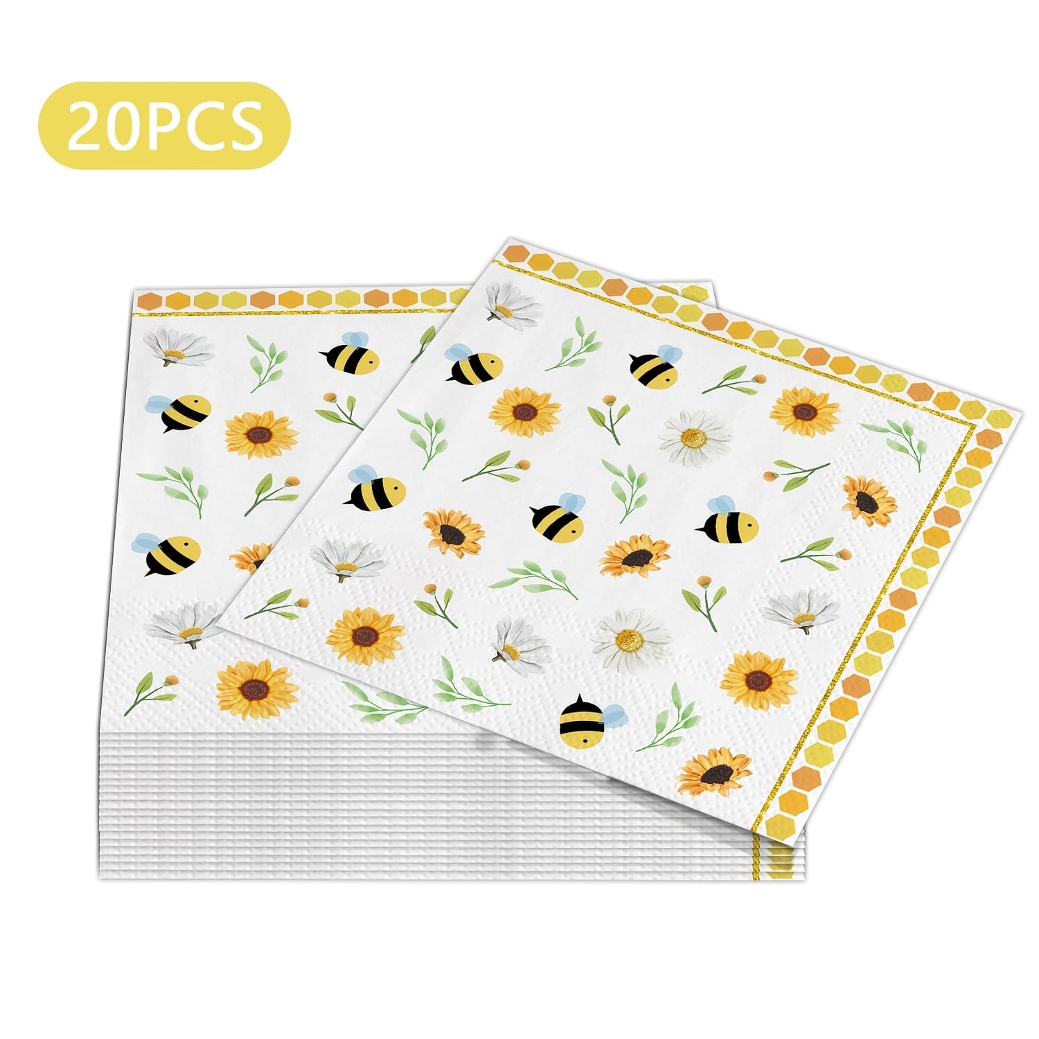 TEMU 20pcs/100pcs Napkins 6.5 X 6.5 Inch Daisies Print Disposable Napkins Yellow Honeycomb Lunch Napkins For Spring Dinner Buffet Tableware Party Supplies