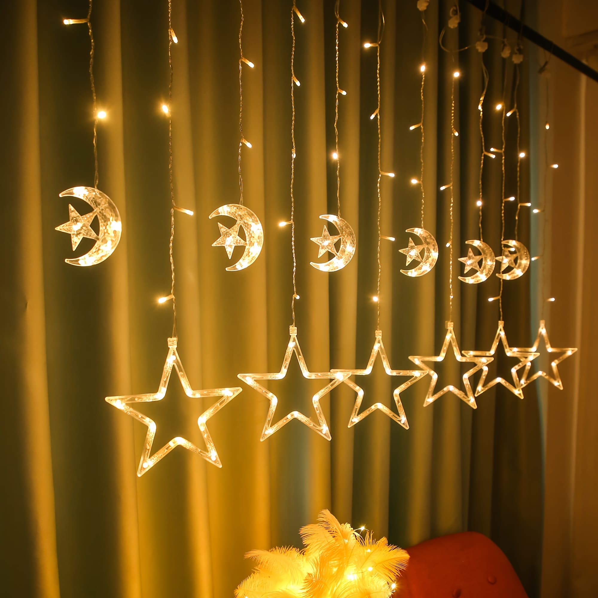 TEMU 1pc, Star Curtain String Lights, 138 Led Usb Powered Fairy Lights With 8 Lighting , 6-hour Timer,, Perfect For Bedroom, Wall, Window, Christmas, Holiday, Party, And Wedding Decorations