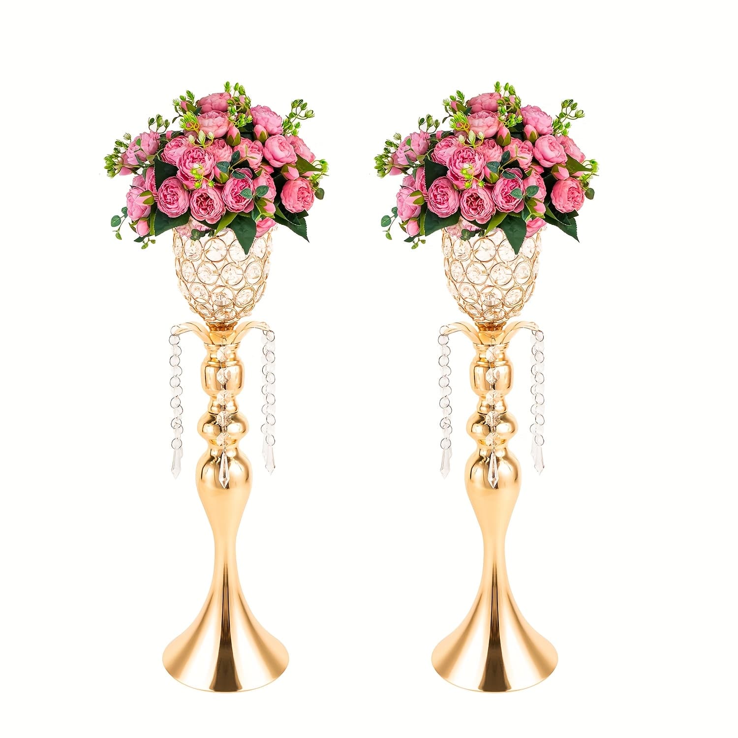 TEMU 2pcs/10pcs Crystal Metal Vase Set - Tulip & Trumpet Wedding Centerpieces, Artificial Flower Arrangement Vases For Home Decor, Restaurant Table Displays