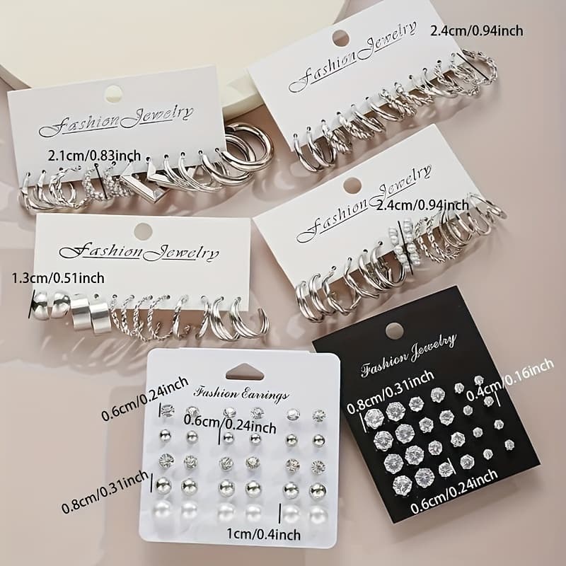 TEMU 102pcs Minimalist Geometric Elegant Temperament Women's Earring Set With Studs For Holiday Dates And Daily Wear ()