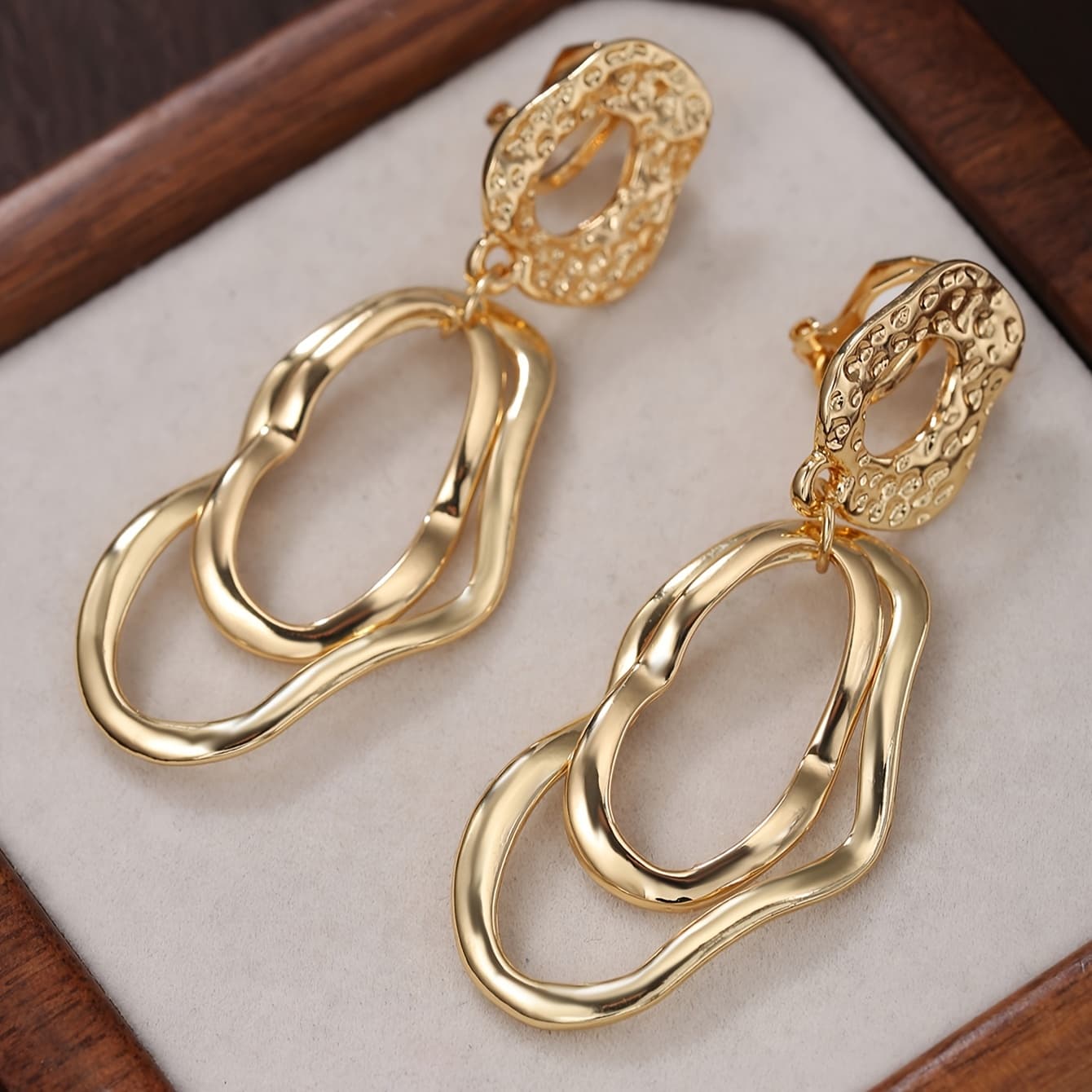 TEMU Women' Plated Clip-on Earrings Suitable For Daily & Wear - Vintage Hollow Drop Dangle Earrings With No-piercing Ear Clips, Long Retro Minimalist Ear For Non-pierced Ears