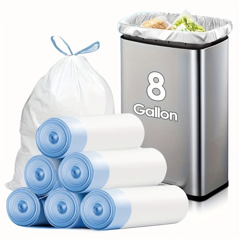 TEMU 80/160pcs 8 Gallon Trash Bag, Unscented Strong Drawstring Garbage Bag Fit 30 Litter Trash Can, For Kitchen, Bathroom, Bedroom, Office