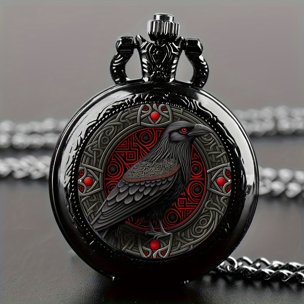 TEMU Elegant Black Pocket Watch - Vintage Quartz Movement, Round Alloy Case With Intricate , Ideal Gift For Men, Commemorative Keepsake