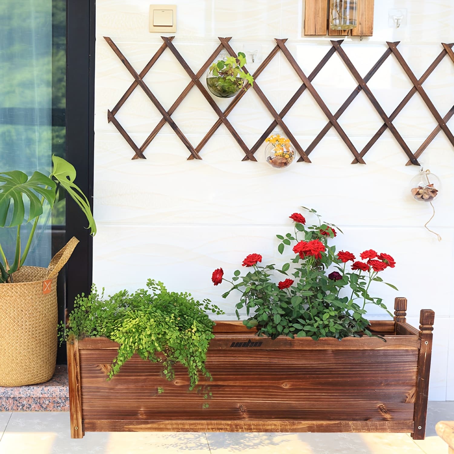 TEMU Wooden Rectangular Planter Box Raised Garden Yard Patio Flower Vegetable Planter Bed Indoors Outdoors