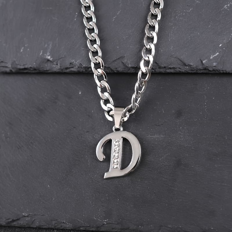 TEMU Men's Necklace With English Letters, A Personalized Rock And Hip-hop Cuban Chain, Easy And Versatile Trendy Style