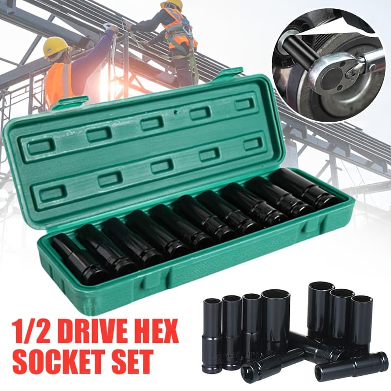 TEMU 1/2 Inch Impact Socket Set, Professional Socket Set Kit, 10pcs Metric 8-12-13-14-15-17-19-21-24mm High-torque C- Sockets For Automotive & Diy Projects