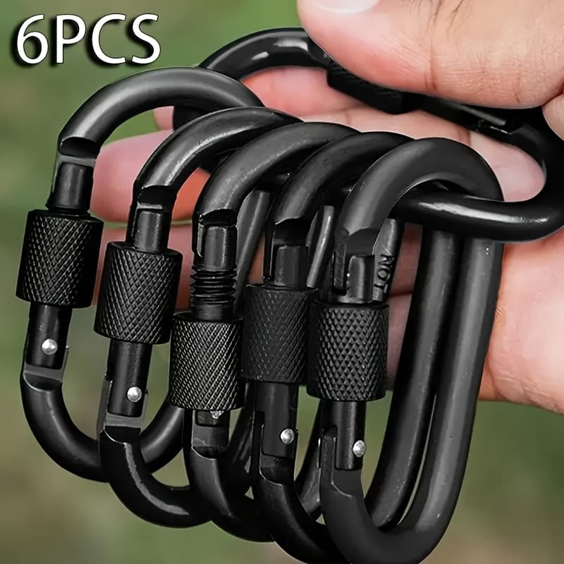 TEMU 6pcs D-shaped Buckles And Keychains With Screw Doors, Suitable For Outdoor Activities Such As Camping, Hiking, Fishing, Etc