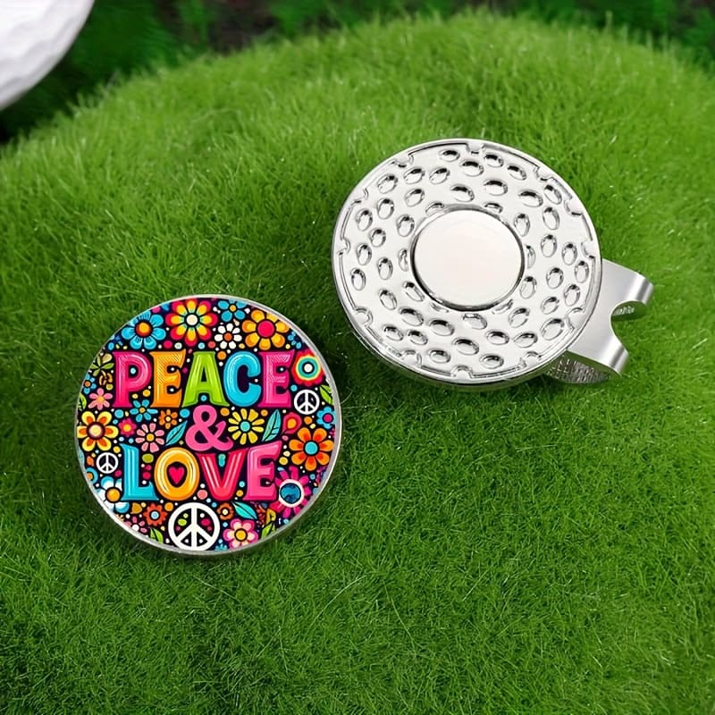 TEMU 1pc Of Trendy Hippie-style Magnetic Hat Clip Featuring Peace And , An Iron Golf Marker Accessory That Golfers Can Install And Remove