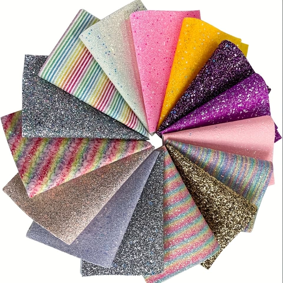 TEMU 15pcs Random Glitter Faux Leather Board Thick Exquisite Gloss Different Pattern Color Synthetic Leather Diy Craft Bow Jewelry Keychain Manufacturing