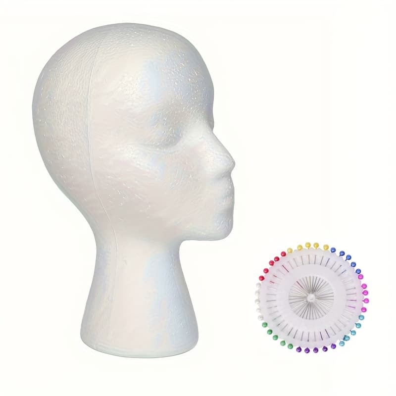 TEMU Foam Wig Head, Female Foam Wig Model Display Stand With Fixing Pins, Hat, Hair Accessories, Mask Stand, White Foam Wig Head Display Stand With Fixing Color Pins