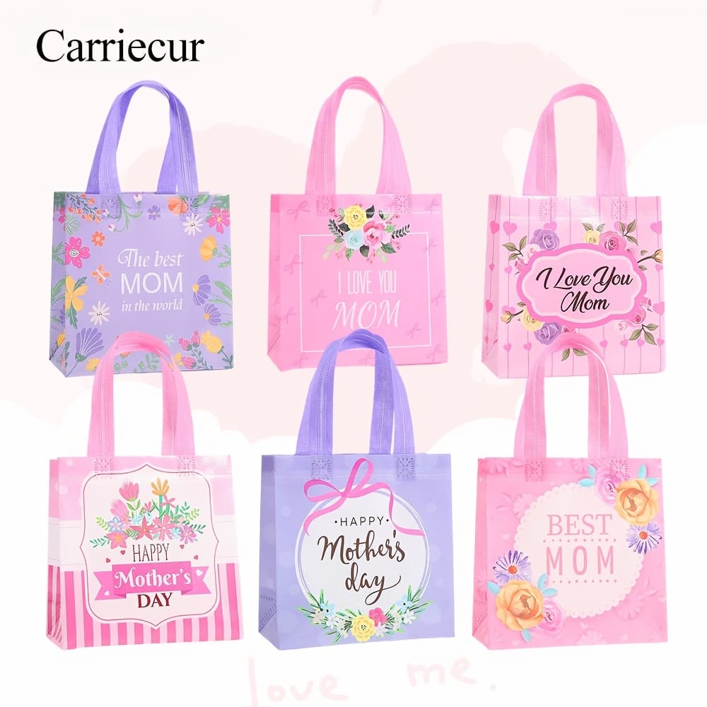 TEMU Set Of 6 Floral Print Tote Bags For - Reusable Non-woven Gift Bags With Handles, Perfect For Party Favors And Decorations