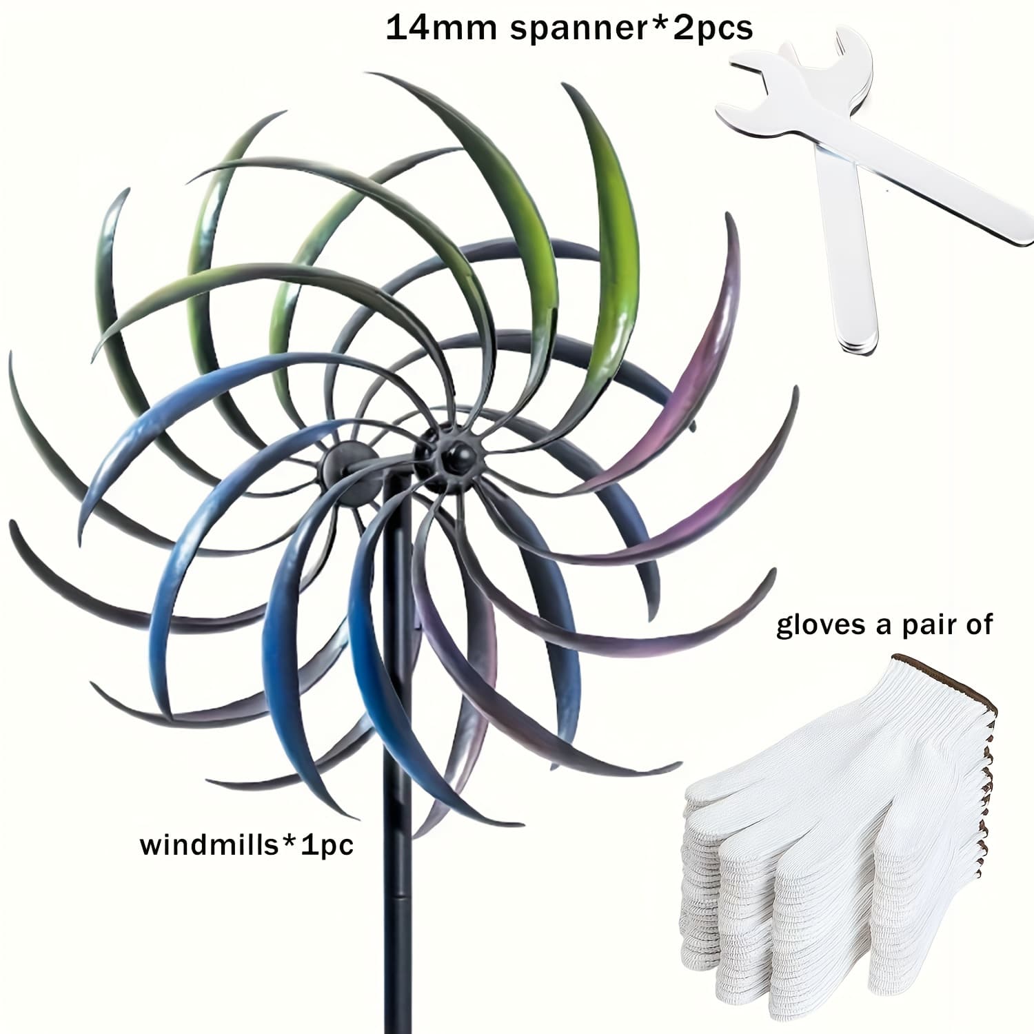 TEMU Large Metal Wind Spinner With 360° Rotating Dual-blade Windmill - Colorful Kinetic Garden Sculpture, Outdoor Yard Decor Suitable For Garden,, Lawn - Battery-- Metal Spinner