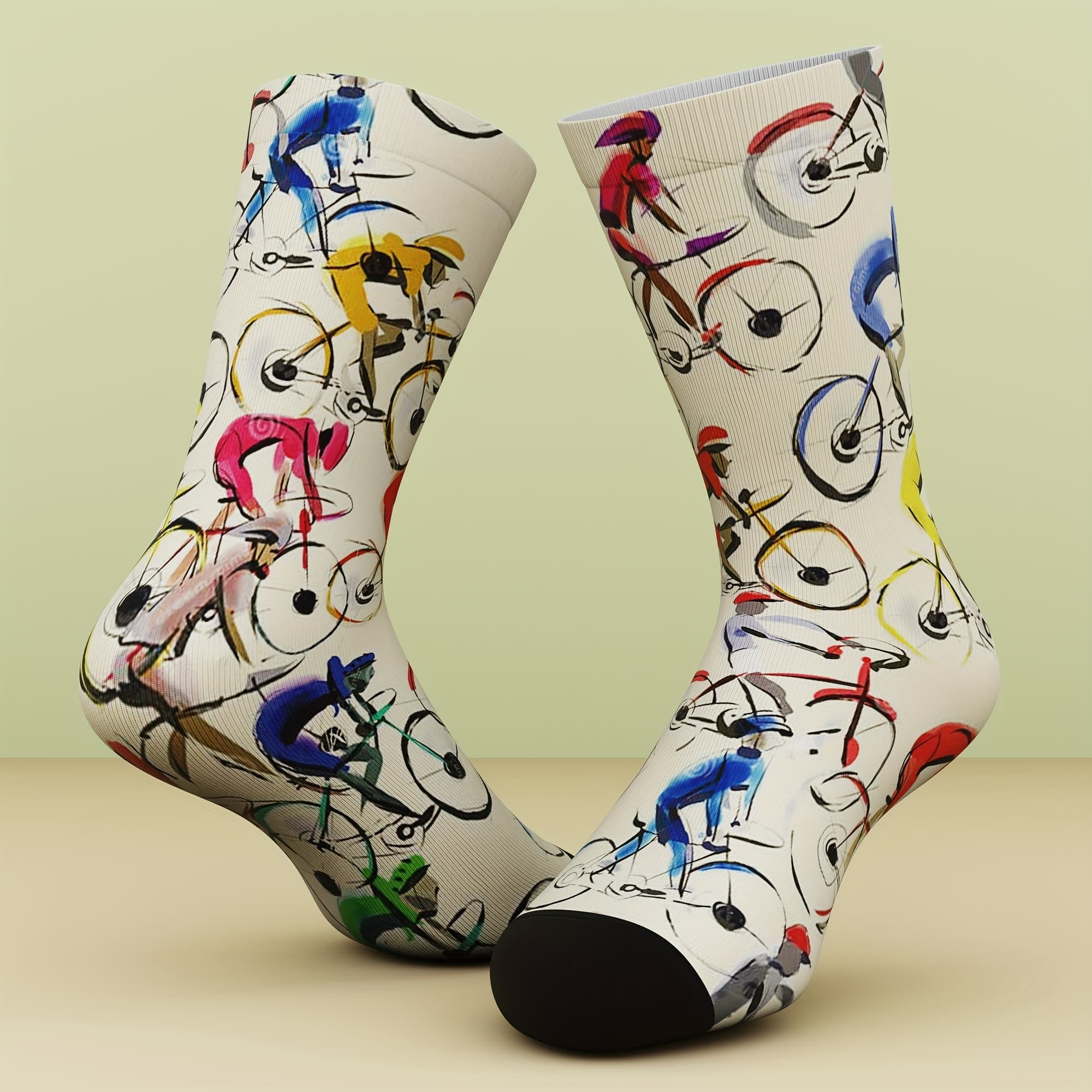 TEMU 1 Pair Of Unisex Socks, Cycling Theme, Sock Gift, Fun And Fashionable, Comfortable And Breathable, Suitable For Outdoor Sports, , Machine Washable, 3d Digital Printing Technology
