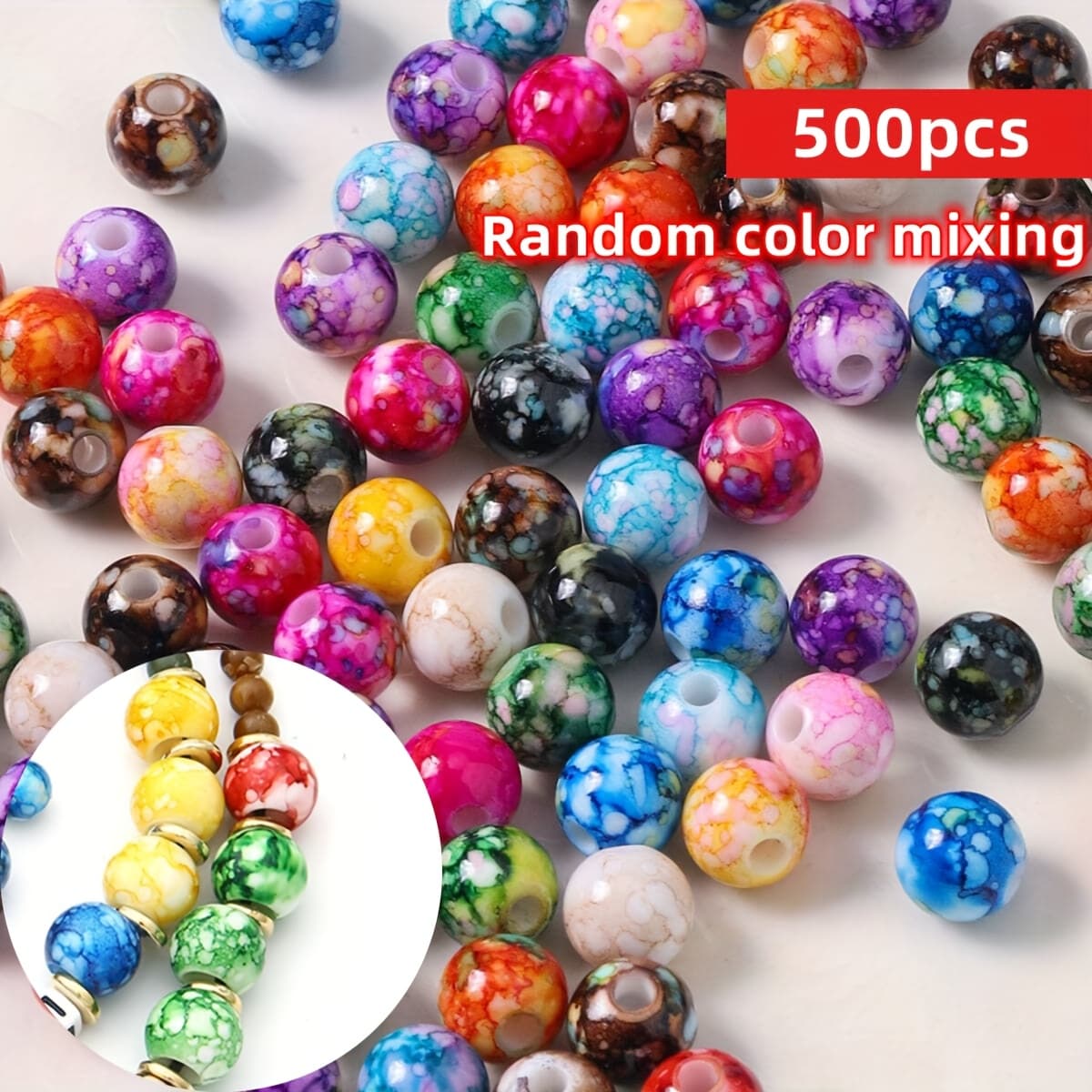 TEMU 500pcs/250pcs 8mm Random Colors Cracked Beads Acrylic Loose Spacer Beads For Jewelry Making Handmade Beaded Bracelet Earring, Jewelry Materials Handmade Additions, Bracelet Necklace