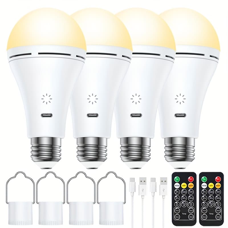 TEMU Usb Rechargeable Light Bulbs With Remote Timer, 3000k-6000k, Hook, 5 Lighting , 2000mah Light Bulbs For Emergency, Chicken Coop, Camping, Hiking, Hurricane Outage
