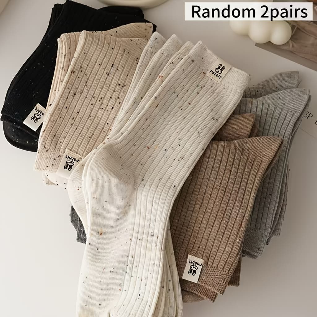 TEMU 4 Pairs Or Mixed Random Colors Comfortable Spring Summer Long Socks Eur 34-38, Soft Breathable 97.5%, Solid Color, Rabbit Pattern, Casual Socks, Easy To Clean, Machine Washable