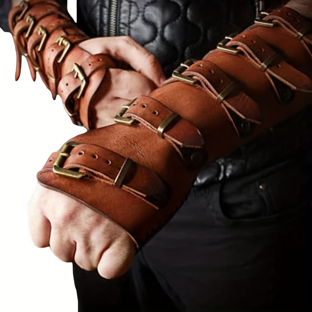 TEMU Medieval Embossed Leather Elf Arm Guards, Fantasy Cosplay Bracers, Gauntlets For Larp