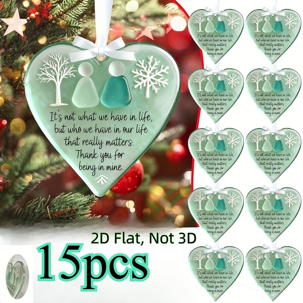 TEMU 2d Flat, 15pcs 2d Flat Heart-shaped Sea, Acrylic Friendship Ornaments - " Not Have That " Emotional Quote Hanging Decor, Perfect For Christmas Tree Decor, Car Decor & Friend Gifts, 2d Flat