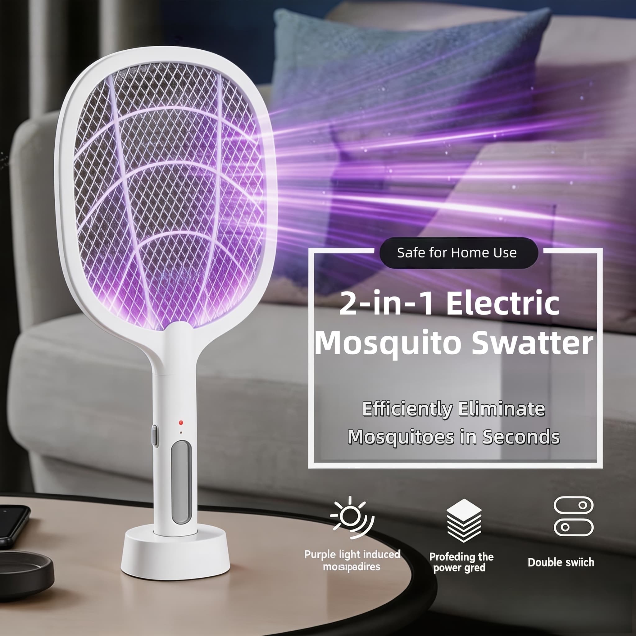 TEMU 2-in-1 Electric Swatter. Suitable For Use In Bedrooms, On , As Well As In Outdoor Gardens, Courtyards, And Similar Areas. It Effectively Eliminates . A Portable Household Pest Control Device.
