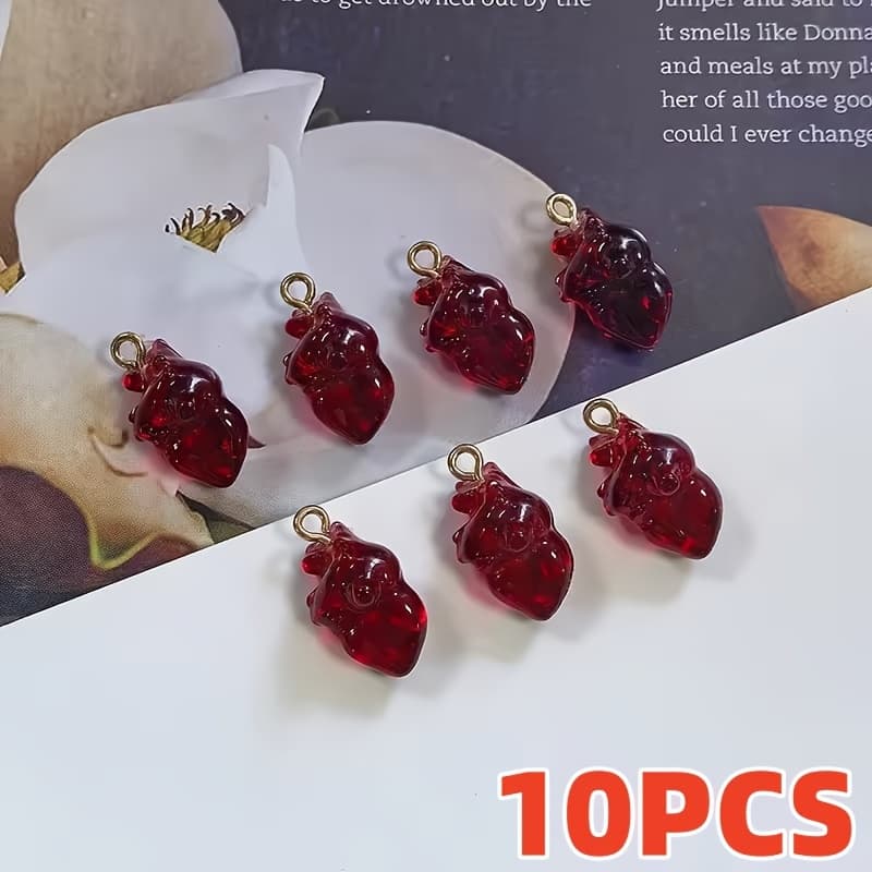 TEMU 10pcs Simulation Wine Red Organ Resin Charms Hallowmas Pendant For Jewelry Make Diy Cute Earring Necklace Bracelet Charm