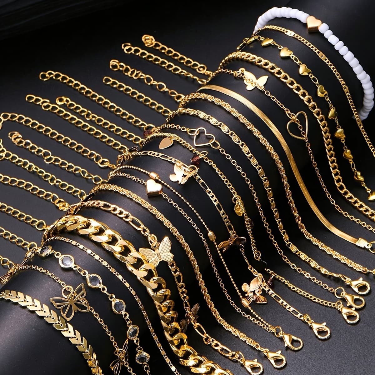 TEMU Set Of 20 Casual Anklets Featuring Rhinestones, Hearts, And Butterflies, Perfect For Women's Everyday Events, , Banquets, Weddings, And More