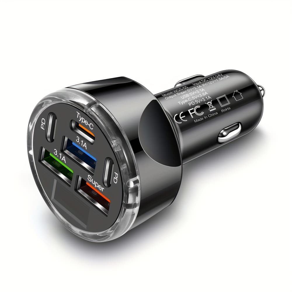 TEMU Kaxoe 40w Charging Pd + Qc 3.0 Fast Charging Car Phone Charger Adapter 6 Ports Usb Car Charger Type C Pd 3.0 Car Charger For Iphon For