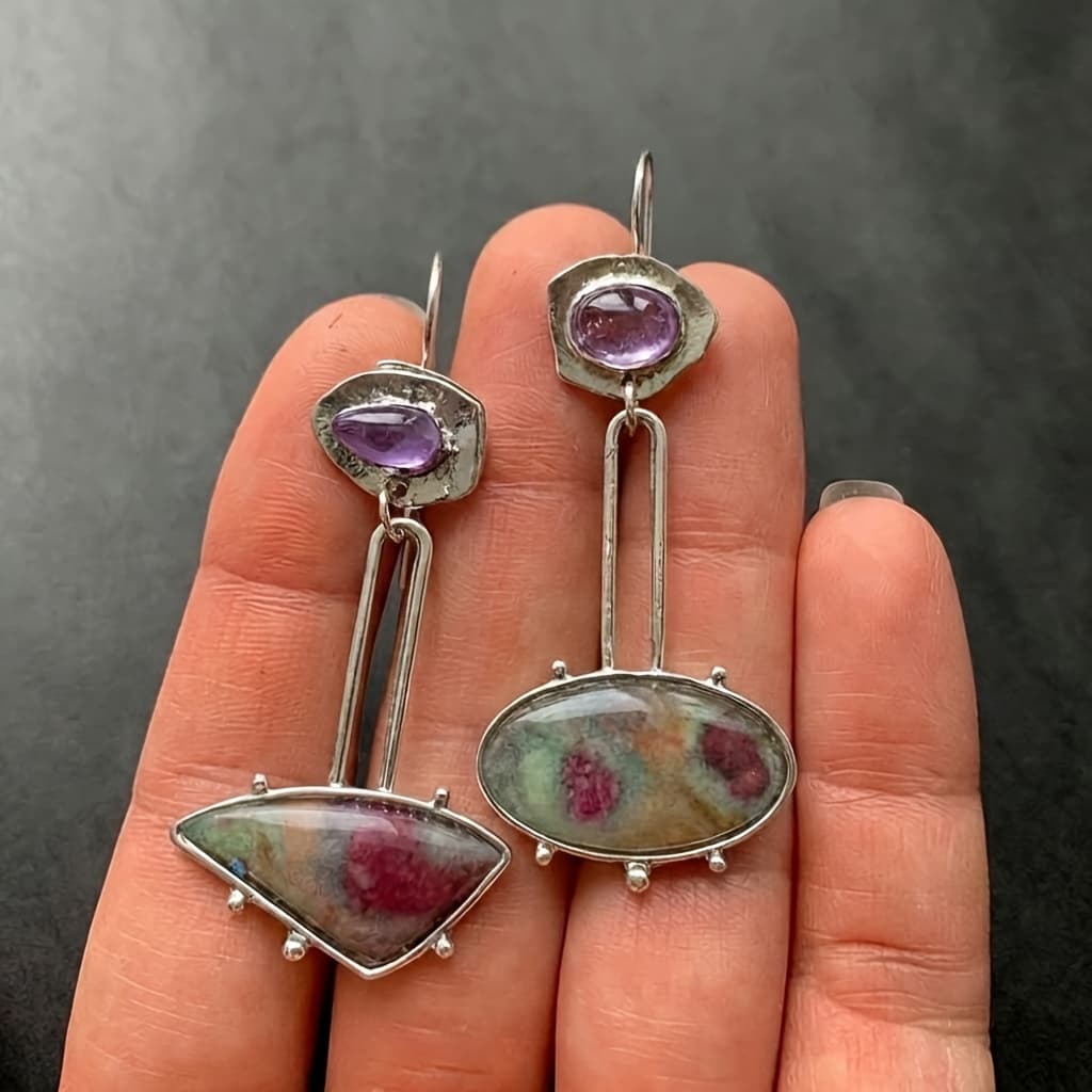 TEMU 1 Pair Elegant Chic Geometric Irregular Enamel Multicolor Individual Women's Stud Earrings Bohemian Medieval Jewelry