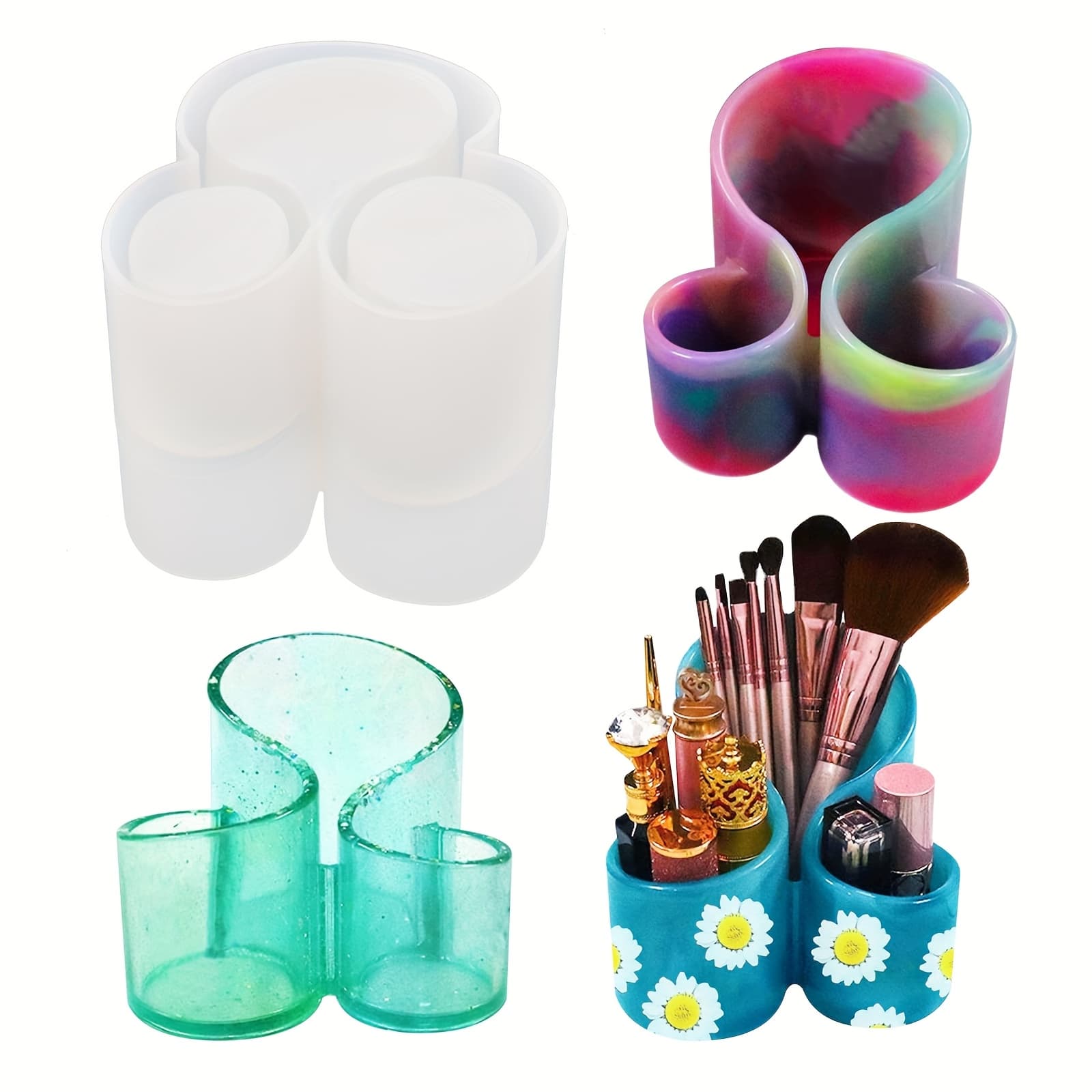 TEMU 3-slot Silicone Molds For Epoxy Resin Casting - Makeup Brush Organizer, Pen Holder & Flower Planter Pot, For For Father' Day Gift & Graduation
