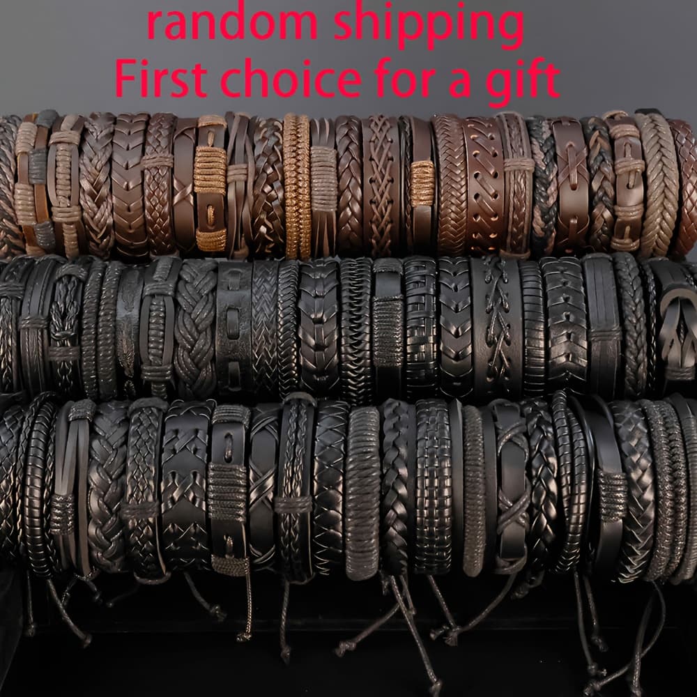 TEMU 24pcs Random Shipping Punk Classic Gothic Pu Leather Multi-layered Wear Adjustable Unisex Bracelet Set Festival Daily Wear Perfect Christmas Friendship Birthday Gift, For Teenager