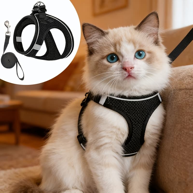 TEMU Anti-escape Cat Harness And Leash Set: Reflective Soft Mesh Vest, For Safe Outdoor With Your Kitten