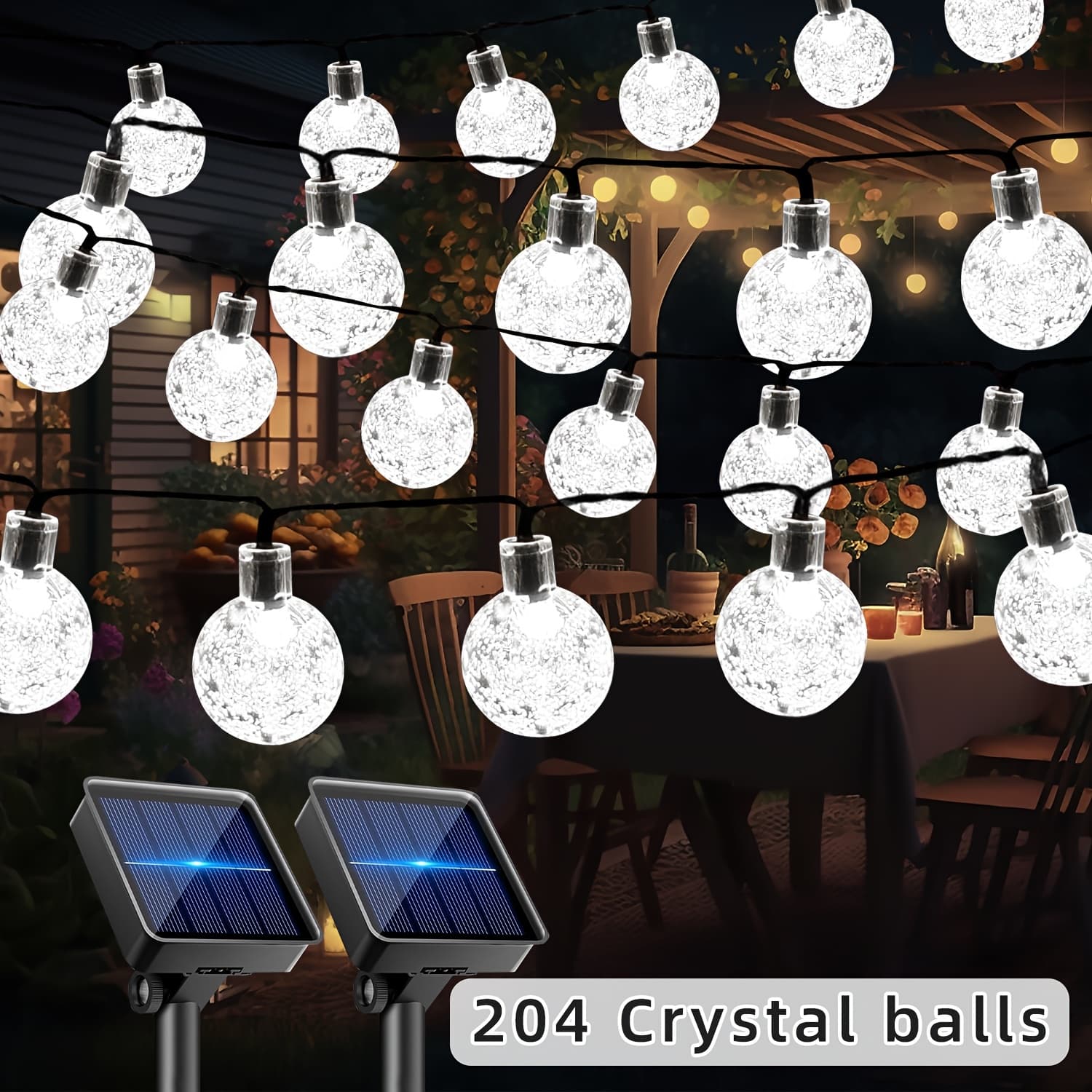TEMU 2/1 Sets Of Outdoor Solar Lights, Totaling 79.12/39.56 Feet With 204/102 Led , 8 Lighting , Outdoor Solar Light String, Courtyard Porch Garden, Courtyard Wedding Party Decoration (ip65)