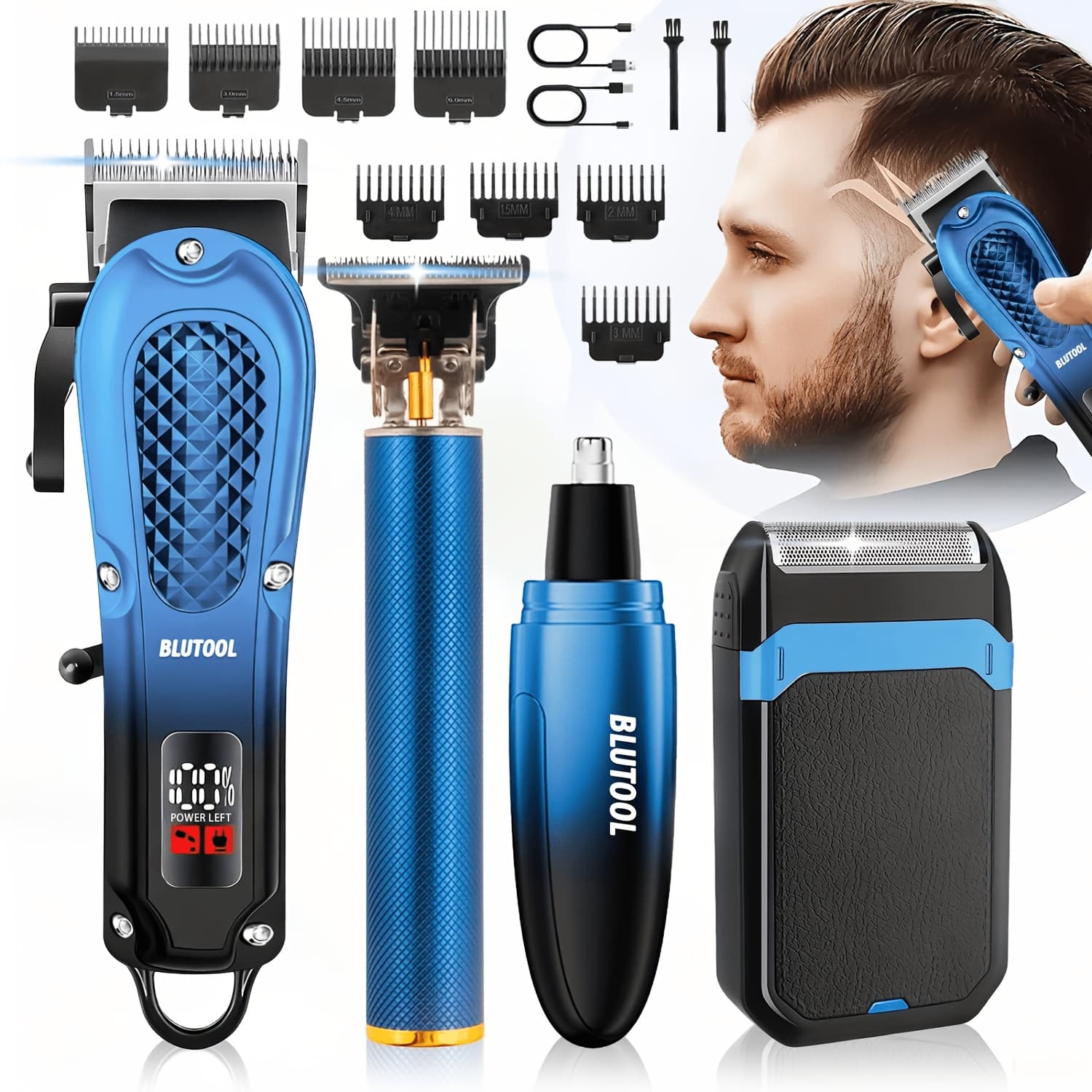 TEMU Men's Hair Clipper, Professional Electric Hair Trimmer, Beard Trimmer And Rechargeable Shaver Set, Led Display, Tool Kit, Suitable For Daily Grooming And As A Gift For Men.