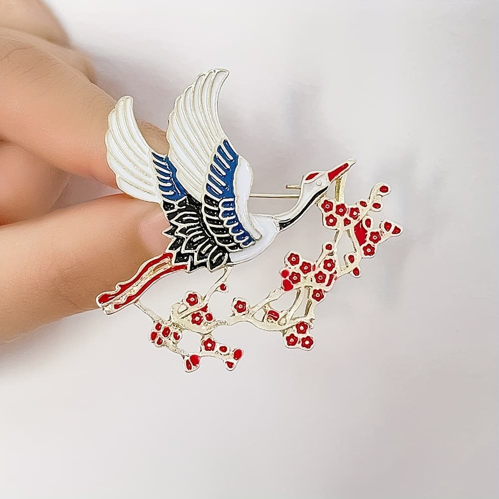 TEMU New Retro Premium Flying Crane Chinese Style Oil Plum High-end Cheongsam Women's Accessory Brooch Anti-wardrobe Jewelry