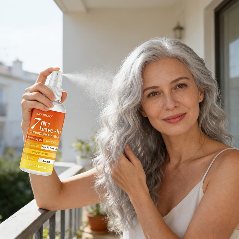 TEMU 7-in-1 Hair - More Versatile Than Conditioner! Multi-effect Spray, Lasting Hold, Floral Scent, , , Tackles Frizz, , And Flatness, Shiny Hair!