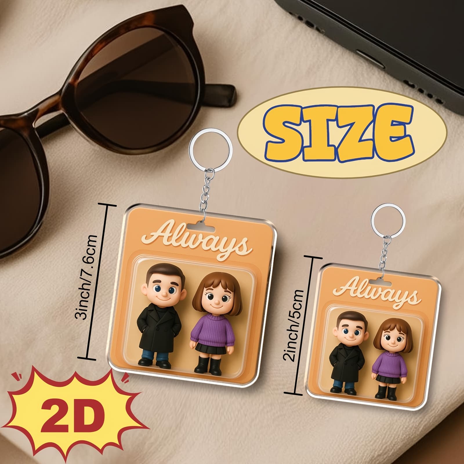 TEMU 2d Flat, Custom Cartoon Photo Keychain - Couple & Husband Wife Gift - Personalized 2d Printed Portrait Keychain For Couples, Anniversary, Gift - Add Name/date Text - Fun Driving Keepsake