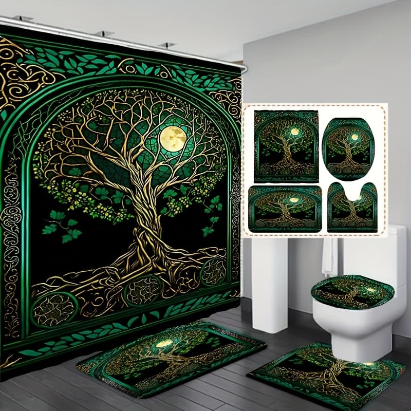 TEMU 4pcs Shower Curtain Bathroom Sets, Fashion Shower Curtain Sets With, Abstract Modern Shower Curtain Set, With 12 Hooks, U-shaped And Toilet Seat Cover, Bathroom Home Decor And Additions