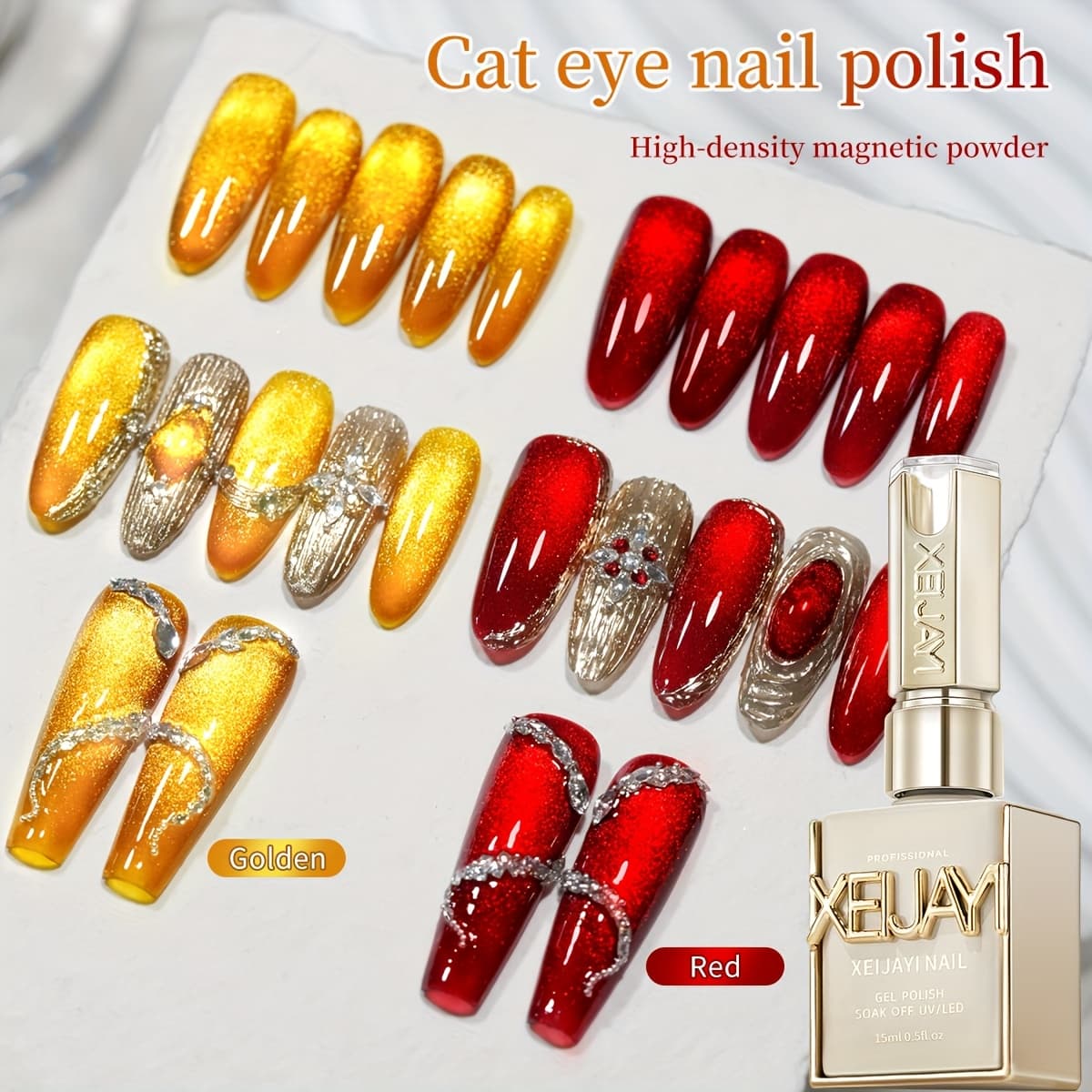 TEMU New Autumn Ultra-shiny 's Eye & Ruby 2-color Set Sparkling Gel With Led Shine Trendy Cat's Design Shiny Nails Perfect For Manicure & Women's Holiday Gifts